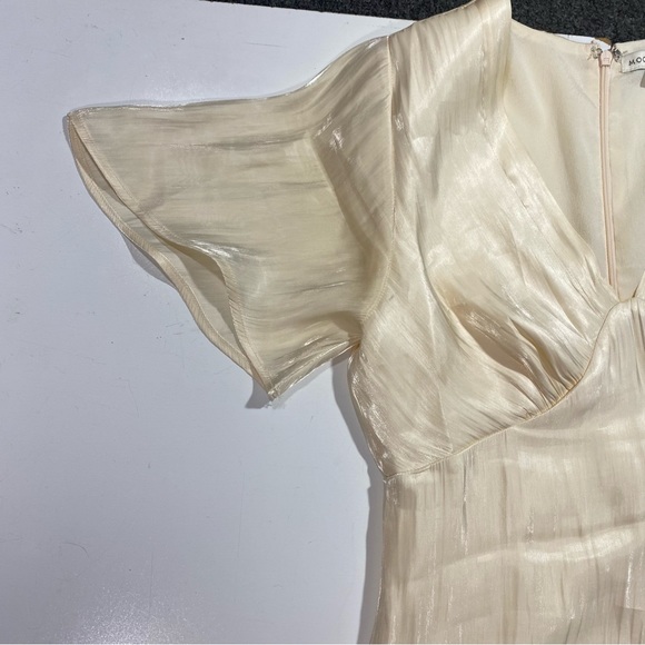 Moon River Cream Natural Bustier Satin V-Neck Front Slit Woman’s Midi Dress S - Picture 10 of 16